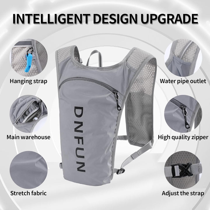 DNFUN Laufweste Damen Herren,verstellbare Trinkweste mit 1.5L Trinkflasche,5L Running Vest Trinkruck