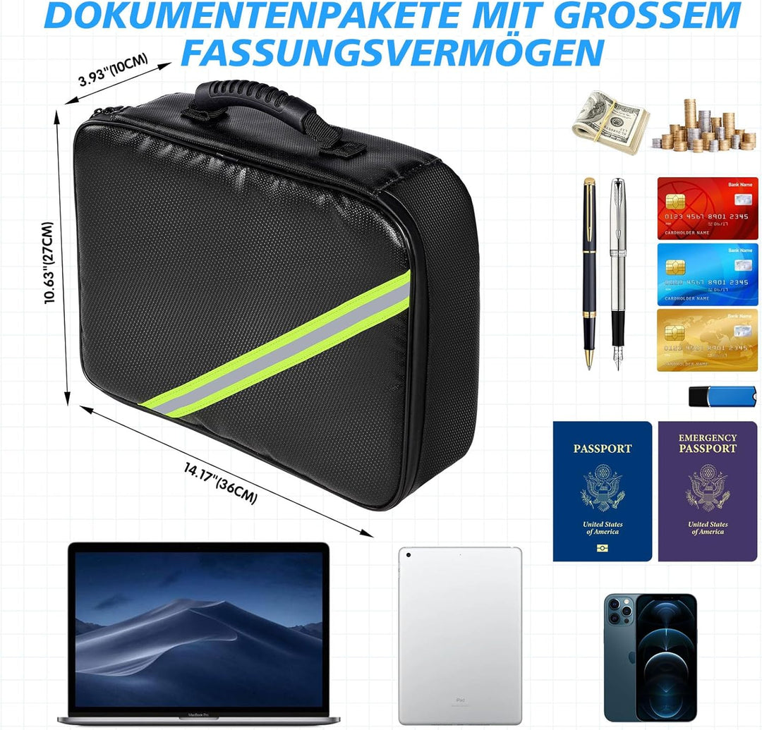 Feuerfeste Dokumententasche mit Schloss, 2100℉ mit UL94 Zertifiziert - 36x27x10 cm Tragbare Grossem