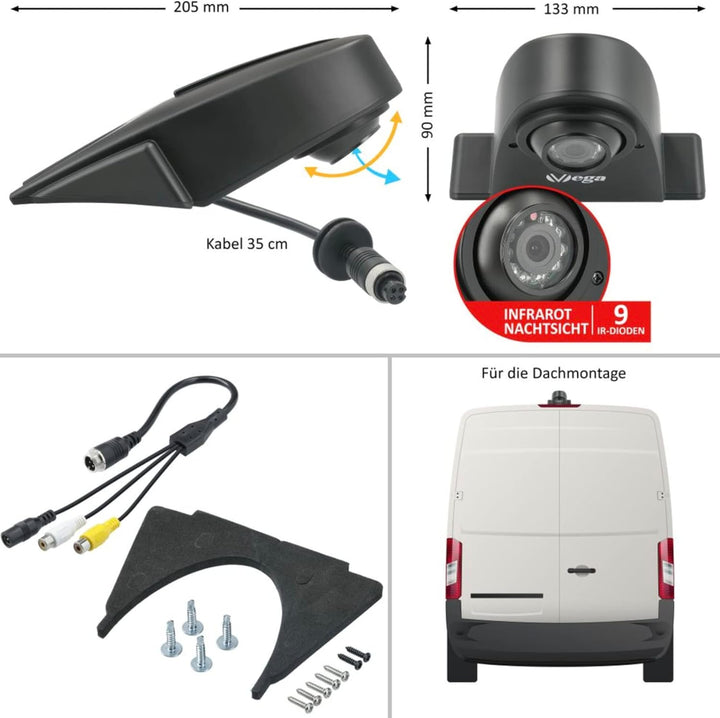 VSG24 HD Transporter Kugelkopf Rückfahrkamera, Sprinter Kamera inkl. Adapter Kabel, 1080P HD Auflösu
