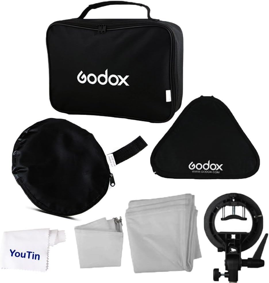 Godox Softbox 80 x 80 cm Kit mit S-Typ Speedlite Halterung und Tragetasche, Faltbare Godox Softbox 8