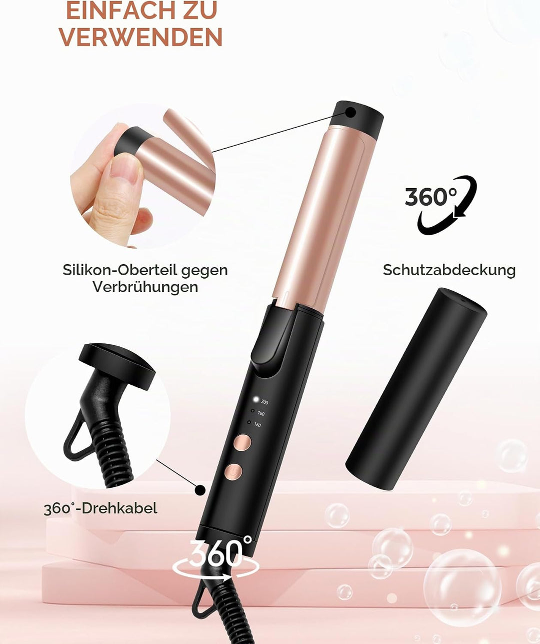 UKLISS Mini Lockenstab 25mm - Lockenstab Kurze Haare 160-200°C, Reise Mini Hair Curler für Kurze und