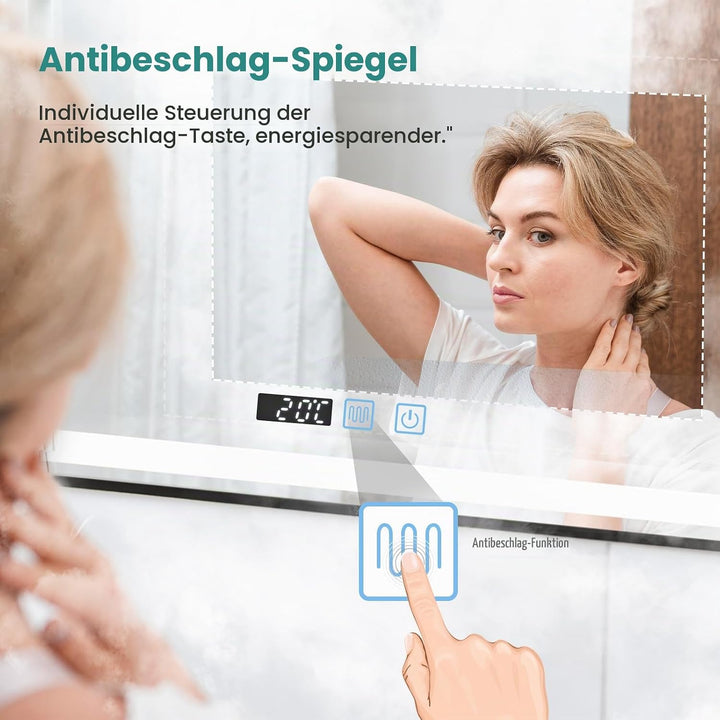 YU YUSING Badspiegel mit Beleuchtung 60x80cm Badezimmerspiegel mit Beschlagfrei 3 Lichtfarbe Dimmbar