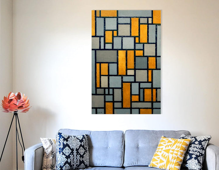 Piet Mondrian Kunstdruck auf Leinwand, gerahmt, 50 x 76 cm Kompositionsraster Nr. 1 50cm x 76cm (20
