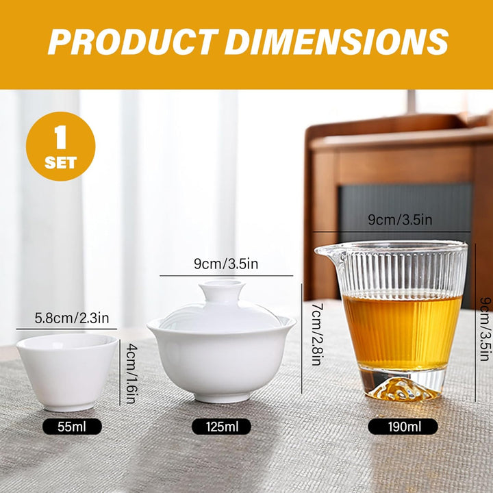 Gaiwan Teeservice, tragbares Keramik-Gongfu-Teeservice mit Aufbewahrungstasche für Zuhause, Reisen,
