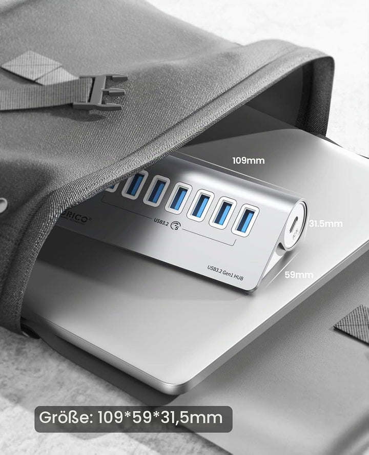 ORICO USB C Hub, 7-Port Aluminium USB Splitter, 5Gbps USB Hub mit 0.5m USB C Kabel und USB A Adapter