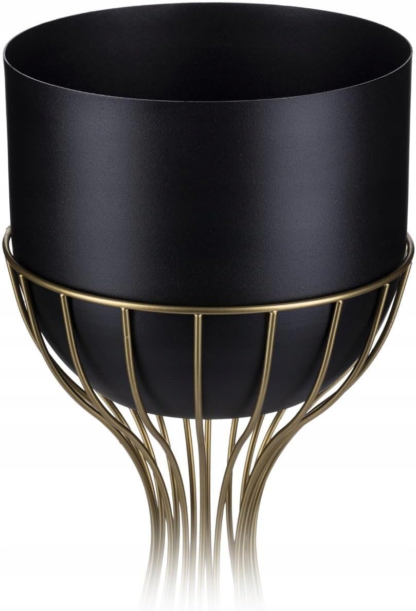 Moderne Blumenständer Metall 46 cm Hoch mit Schwarz Blumentopf Rund 18 cm Ø auf Robuste Gold Ständer