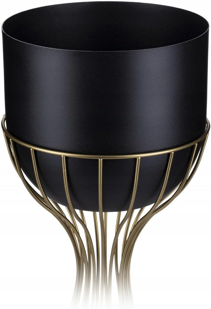 Moderne Blumenständer Metall 46 cm Hoch mit Schwarz Blumentopf Rund 18 cm Ø auf Robuste Gold Ständer