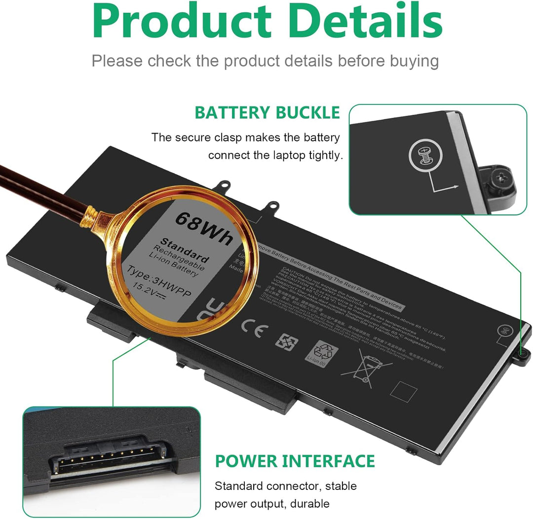ASUNCELL 15.2V/68Wh 3HWPP 10X1J Laptop Akku für Dell Latitude 14 5401 5411 15 5501 5511 Precision 35