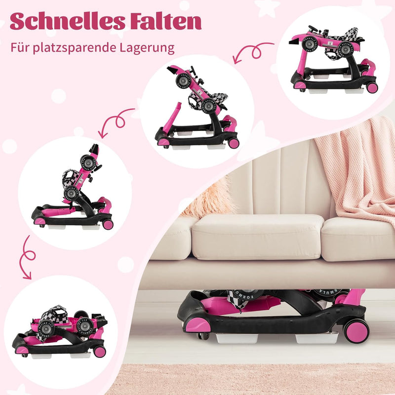 DREAMADE Lauflernhilfe, 4 in 1 Autoförmiger Lauflernwagen mit einstellbarer Geschwindigkeit, Musik &