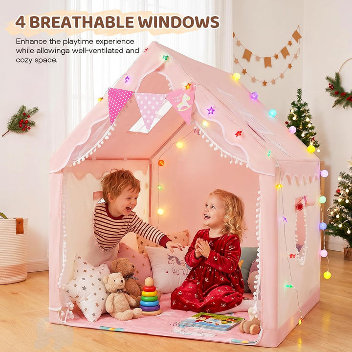 2 IN 1 Kinderzelt,Kinder Spielhaus Indoor mit Matte und Lichtern, Kinder Bettzelt,Spielzelt für Drin