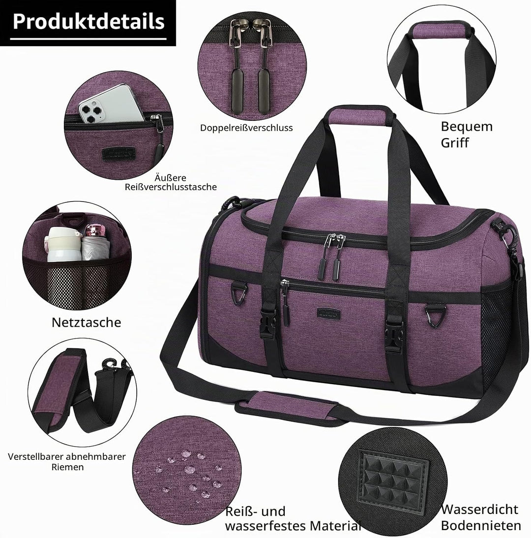 Lubardy Sporttasche Reisetasche Gross 40L Wasserdicht mit Sporthandtuch Schuhfach Nassfach Weekender