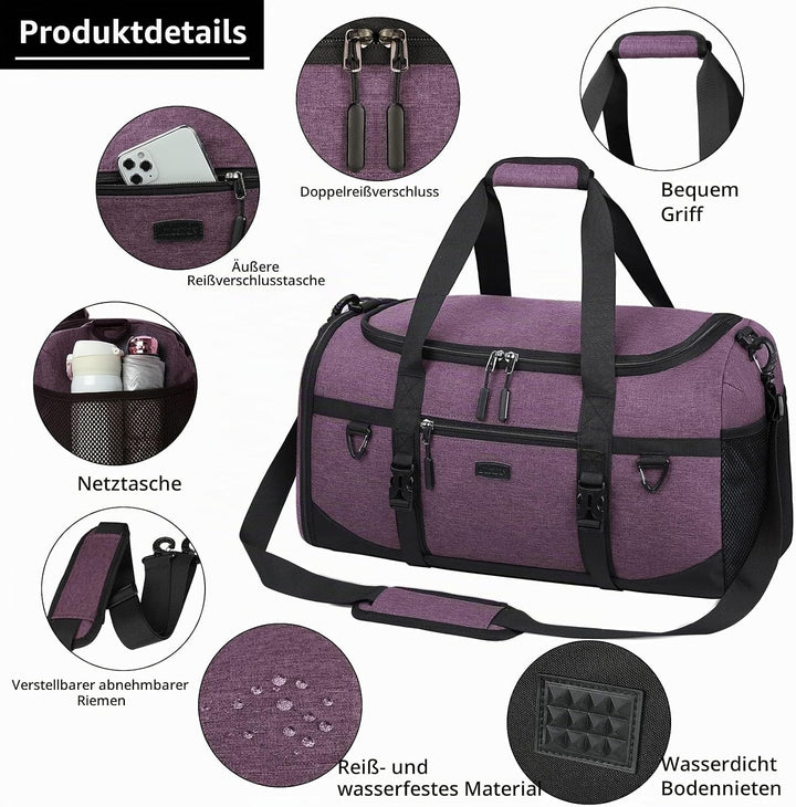 Lubardy Sporttasche Reisetasche Gross 40L Wasserdicht mit Sporthandtuch Schuhfach Nassfach Weekender
