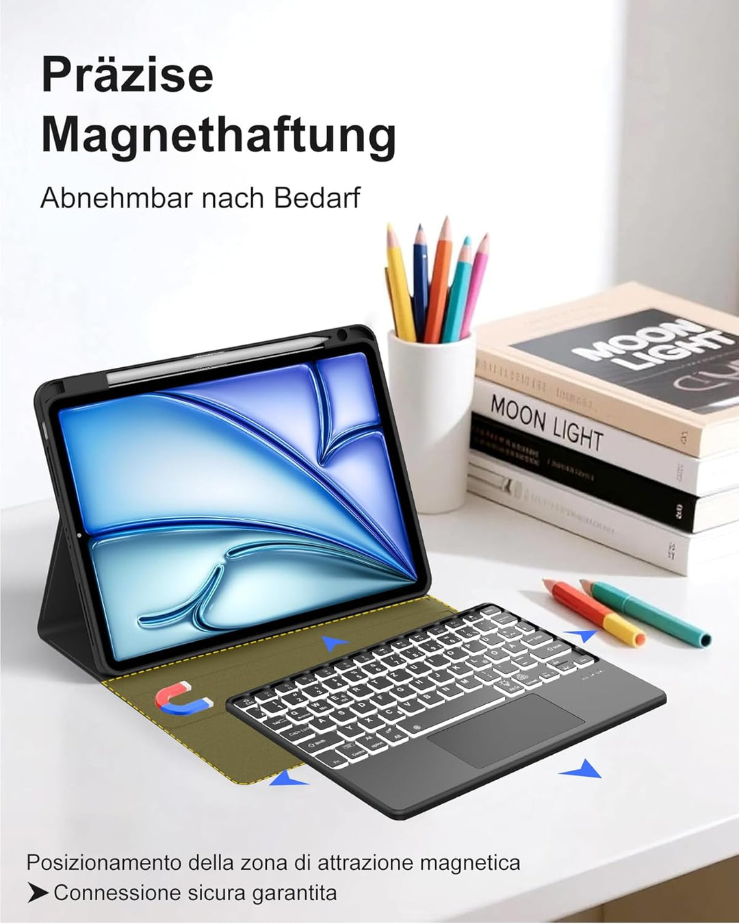 Für iPad Air 11 (M4/M3/M2 2024-2026) Hülle mit Tastatur Premium, 7-Farben Beleuchtung und Trackpad,
