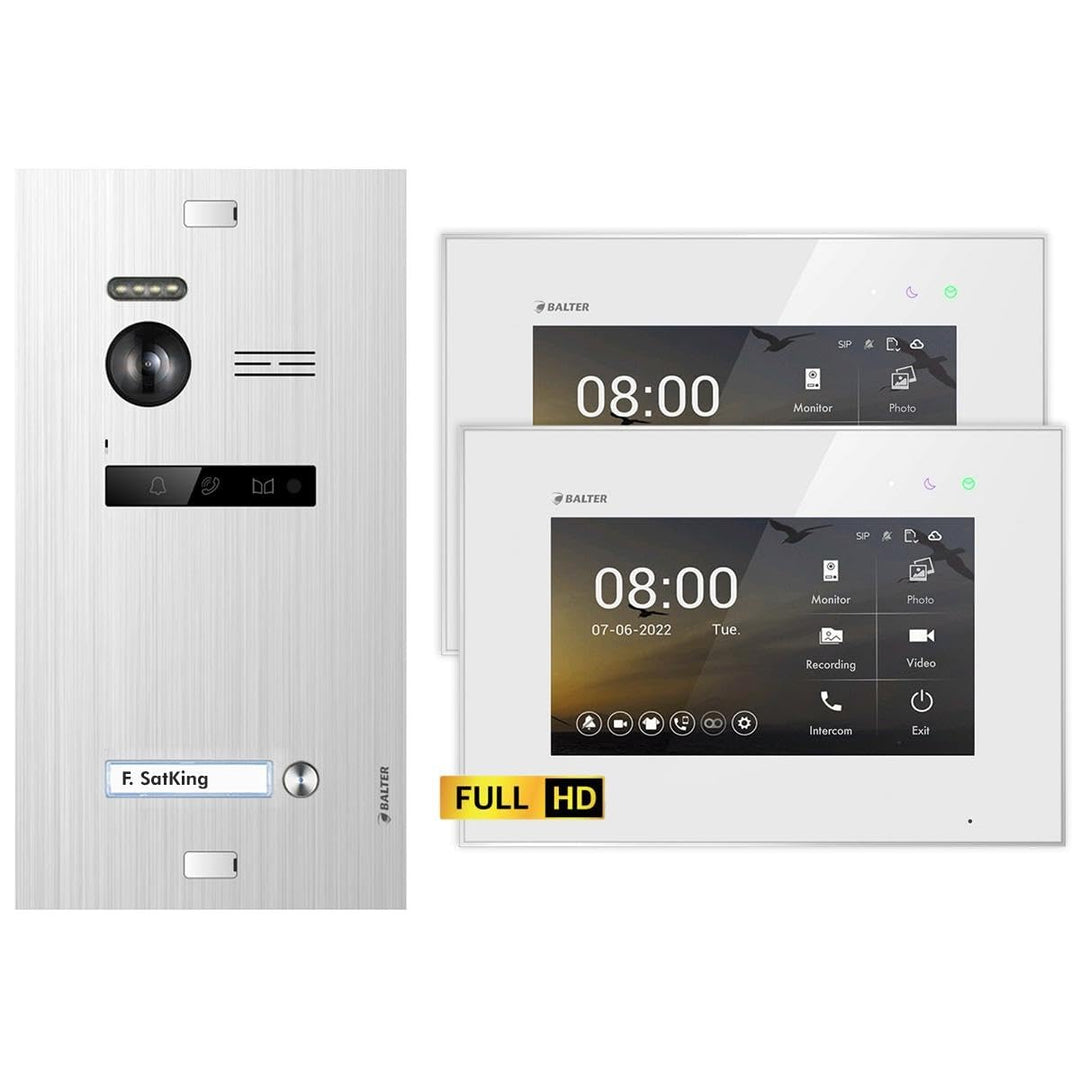 Balter EVO HD Silber/Weiss Video Türsprechanlage Set für 1 Familienhaus (1x Türstation mit Full HD-K