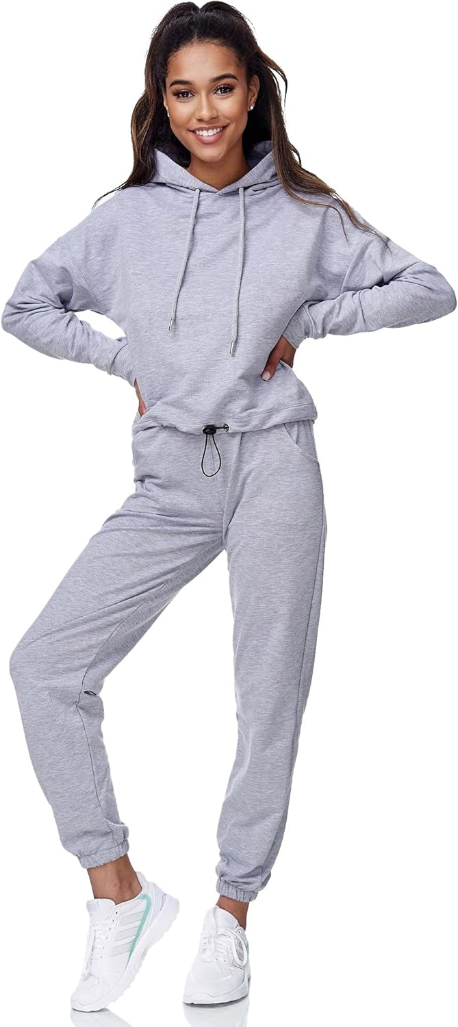 Tazzio Damen Jogginganzug Trainingsanzug Sport Freizeit Hoodie & Jogginghose F200 S Grau, S Grau