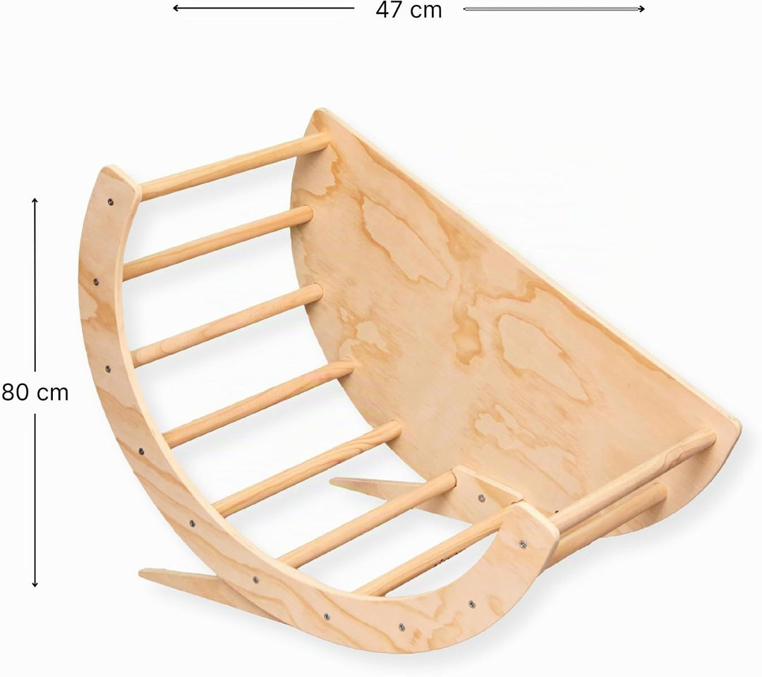 2-in-1 Kletterbogen mit Kissen – Spielbogen aus Holz – Montessori Klettergerüst – 80x47x58 cm – Natu