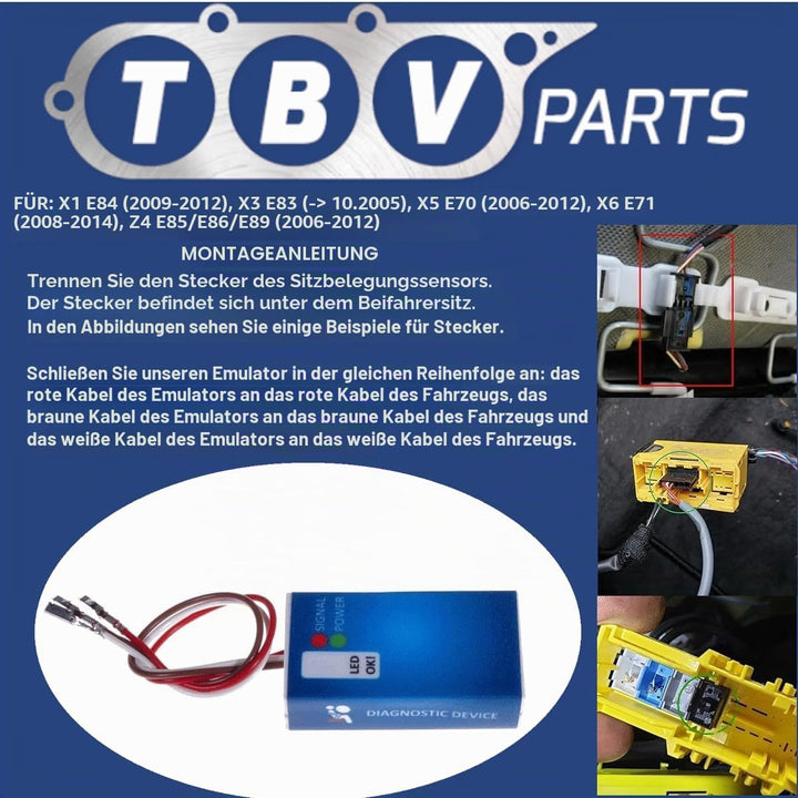 TBVPARTS Emulator Sensor Belegung Sitz SRS Emulator Bypass Simulator für E70 E71 E83 E84 E85 E86 E89