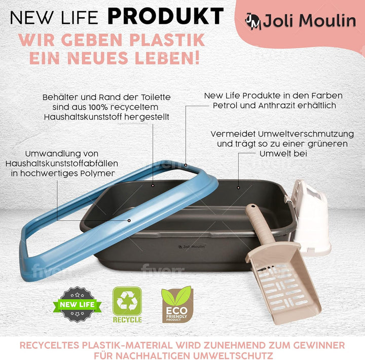 New Life Katzentoilette offen mit Rand 40x50x15 cm Set mit Streuschaufel und Hygiene-Behälter 100% R