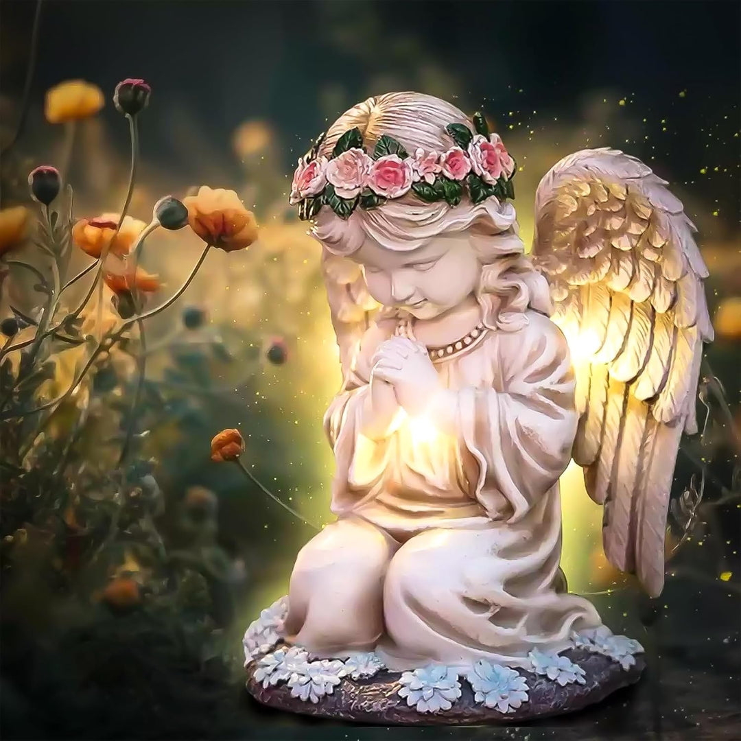 Solar Engel Gartenstatuen,LED Fairy Engel Figur,Wetterfest Grabschmuck für Friedhof, Fairy Engel Sku