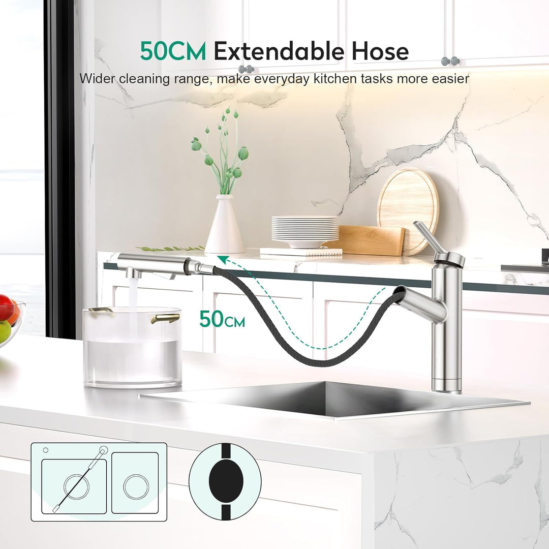 CREA Wasserhahn Küche, Küchenarmatur mit Ausziehbarer Brause, Spültischarmatur Küche mit 2 Strahlart