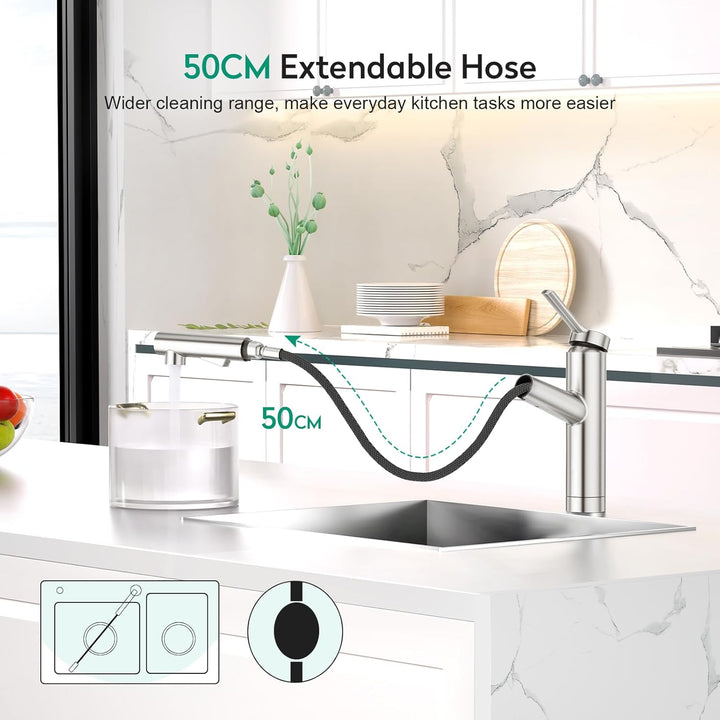 CREA Wasserhahn Küche, Küchenarmatur mit Ausziehbarer Brause, Spültischarmatur Küche mit 2 Strahlart