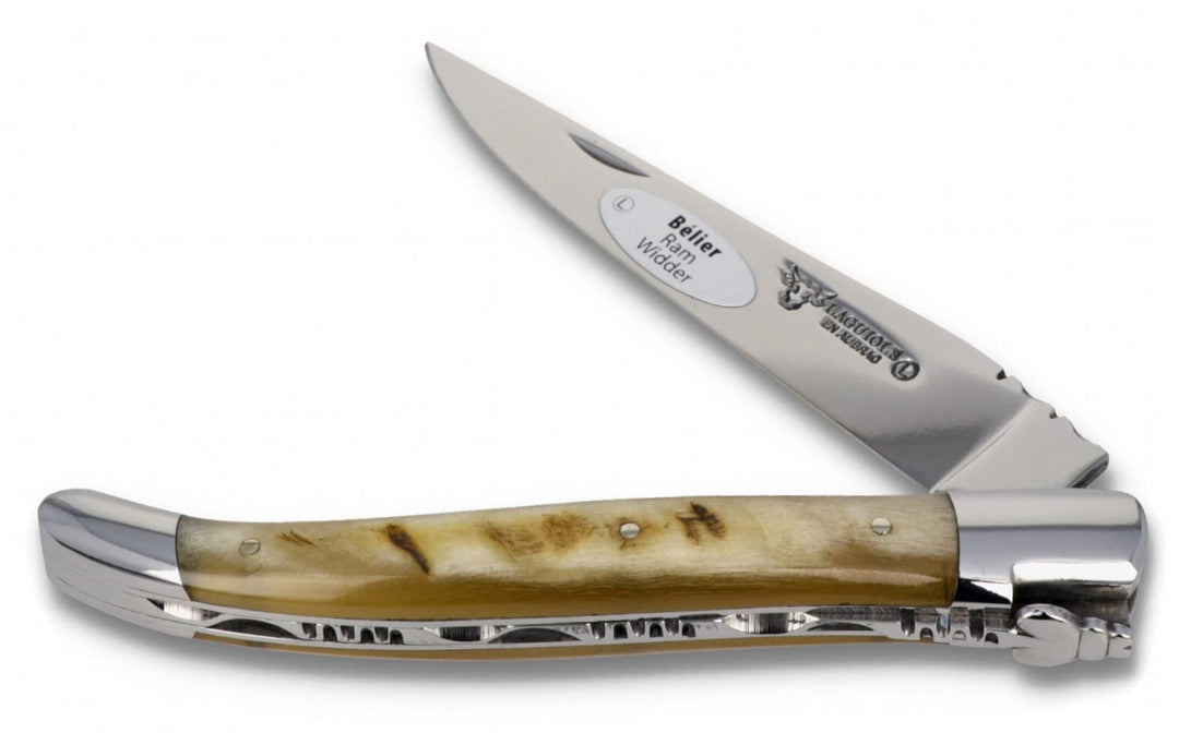 Laguiole en Aubrac Taschenmesser L0212BEIF 12 cm, Klinge 10 cm und Backen glänzend, Griff Widderkrus