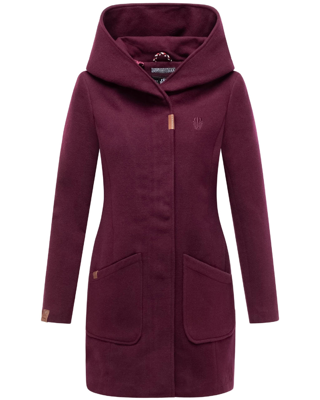 MARIKOO Damen Mantel in Wollmantel-Optik Warmer Trenchcoat mit Kapuze Maikoo XS-5XL 3XL Wine, 3XL Wi