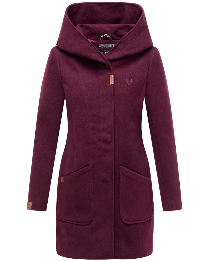 MARIKOO Damen Mantel in Wollmantel-Optik Warmer Trenchcoat mit Kapuze Maikoo XS-5XL 3XL Wine, 3XL Wi
