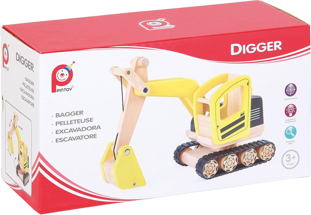 Bartl 112363 Pintoy Bagger aus Massivholz | Qualitatives Spielzeug für Kinder ab 3 Jahren, Bagger