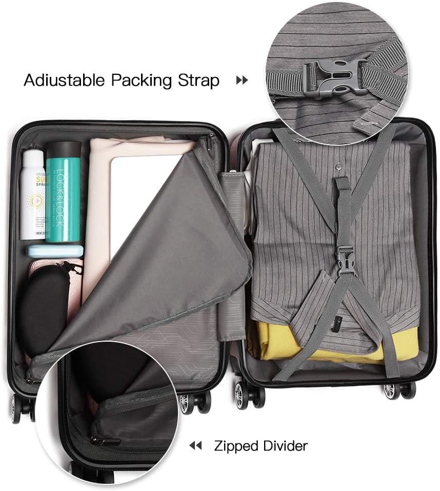 KONO Kofferset 2 Teilig Trolleys Gepäcksets, 55cm Handgepäck Koffer und 65cm Mittelgross, Leicht Har