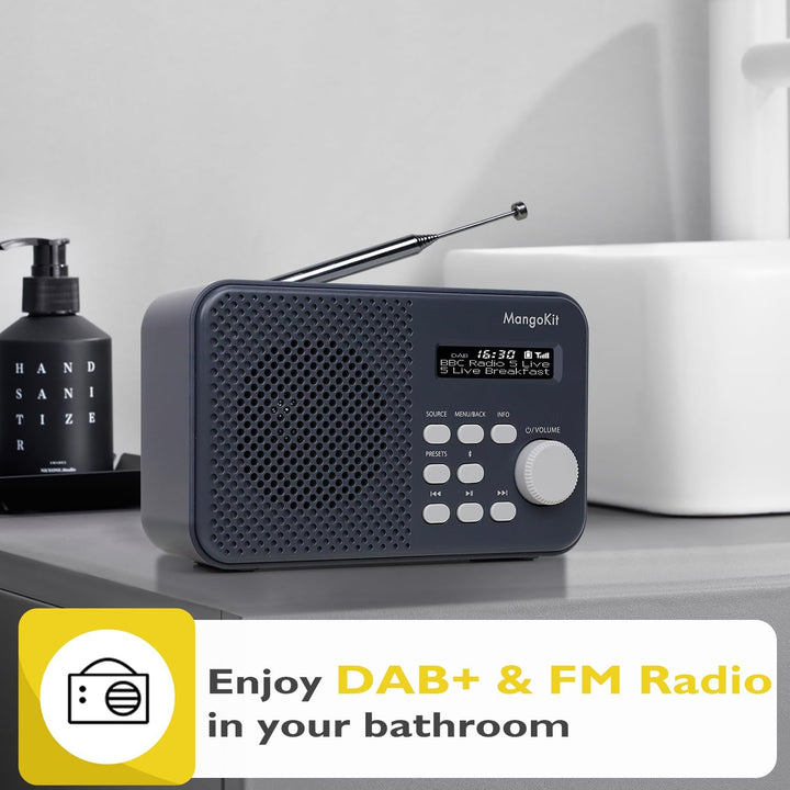 MangoKit MD2 DAB/DAB Plus Radio mit Bluetooth,Digitalradio,UKW Radio, kleines Küchenradio mit Netzbe