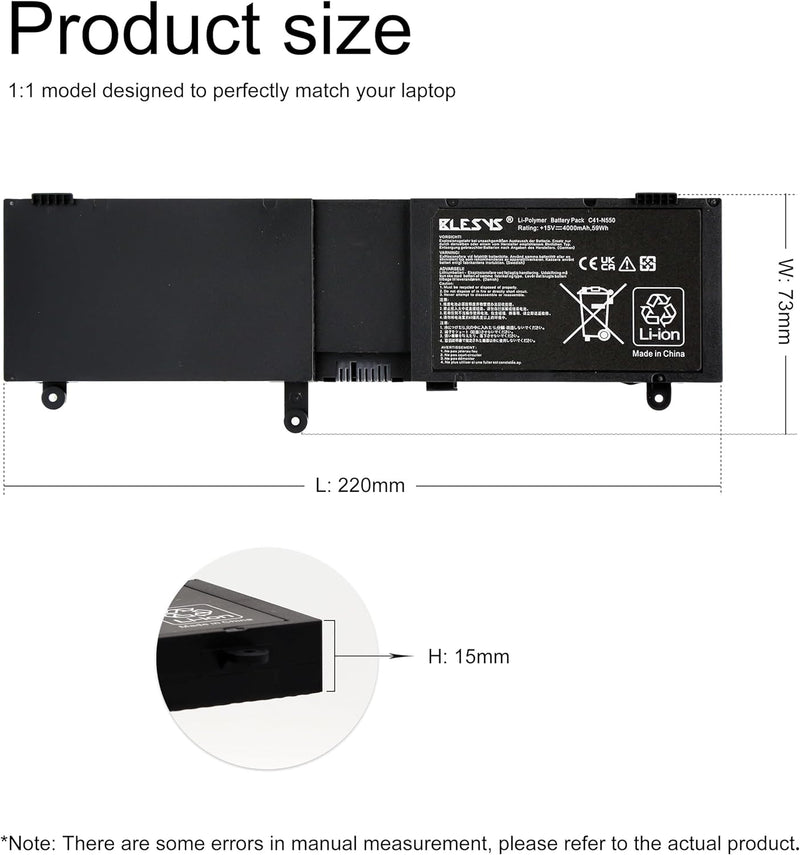 BLESYS C41-N550 Laptop Ersatz Akku für ASUS N550 N550J N550X47JV Q550JA N550JK ROG G550J Serie Noteb