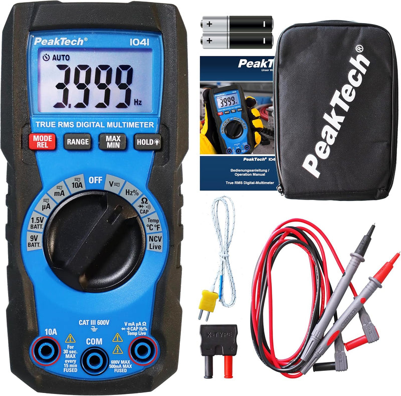 PeakTech 1041 – True RMS Digital Multimeter, Auto-Range, 4.000 Counts, Durchgangsprüfer, Mehrfach-Me