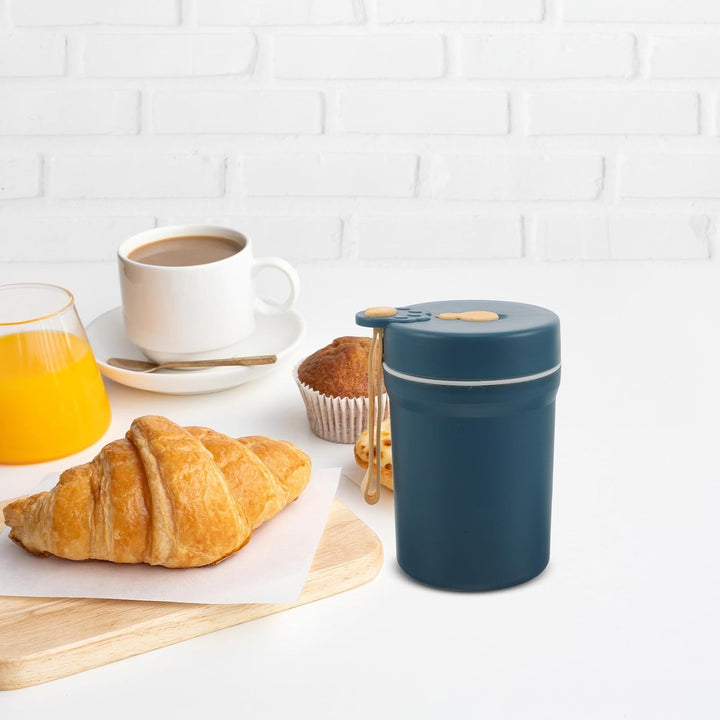 Mikrowellengeeigneter Isolierter Frühstücksbecher mit Henkel und Löffel 350ml Doppelwandiger Auslauf