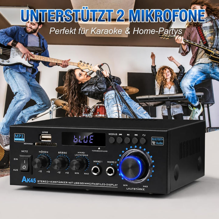 HiFi-Verstärker, Mini Bluetooth Stereo Audio Verstärker Receiver 12V/ 220V 600W 2 Kanäle Endverstärk