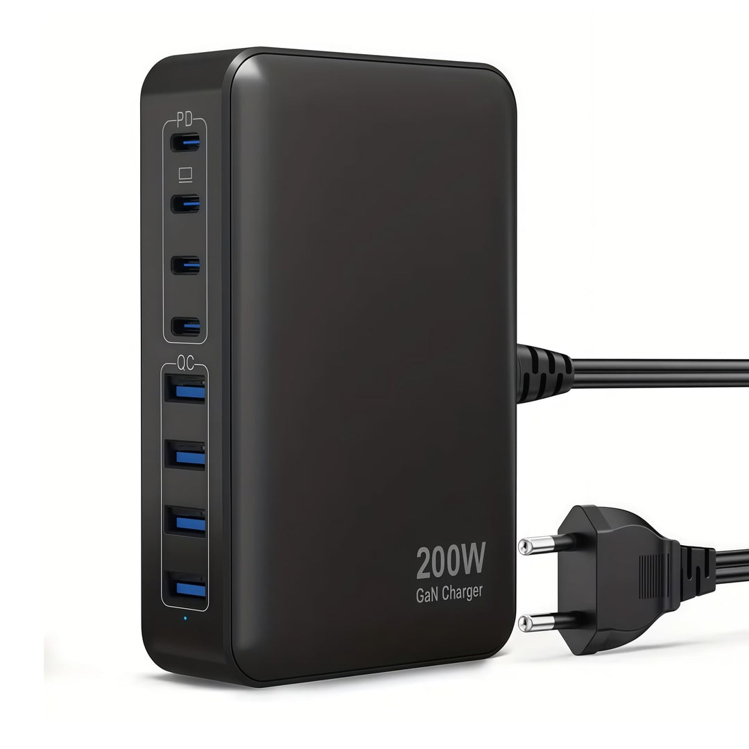 USB C Ladegerät 8-Port Charger Adapter Handy Ladestation 200W USB Netzteil mit 4*USB-C 4*USB-A-Ladep