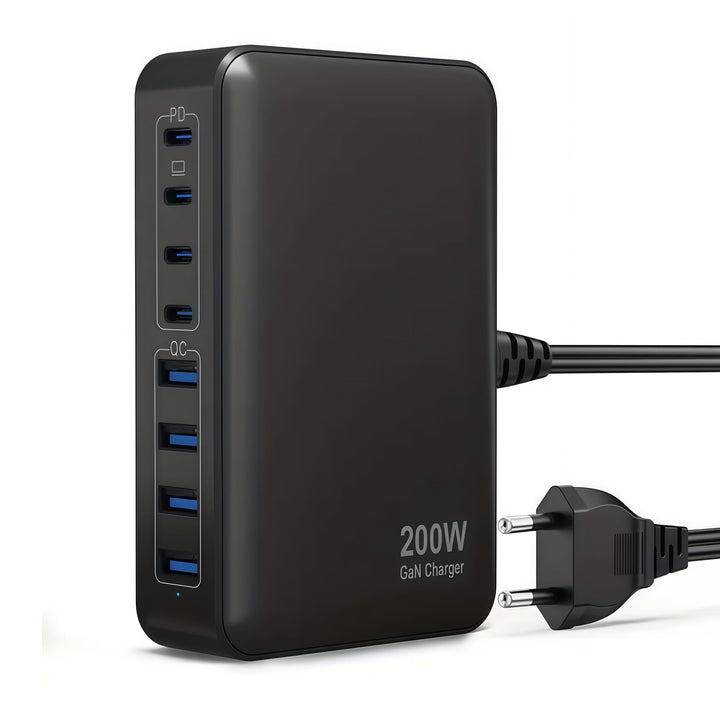 USB C Ladegerät 8-Port Charger Adapter Handy Ladestation 200W USB Netzteil mit 4*USB-C 4*USB-A-Ladep