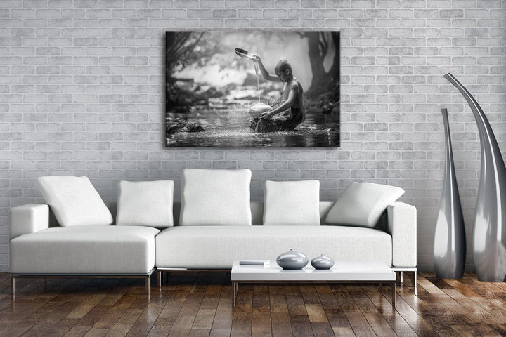 deyoli Buddhistischer Mönch Format: 80x60 Effekt: Schwarz/Weiss als Leinwandbild, Motiv fertig gerah