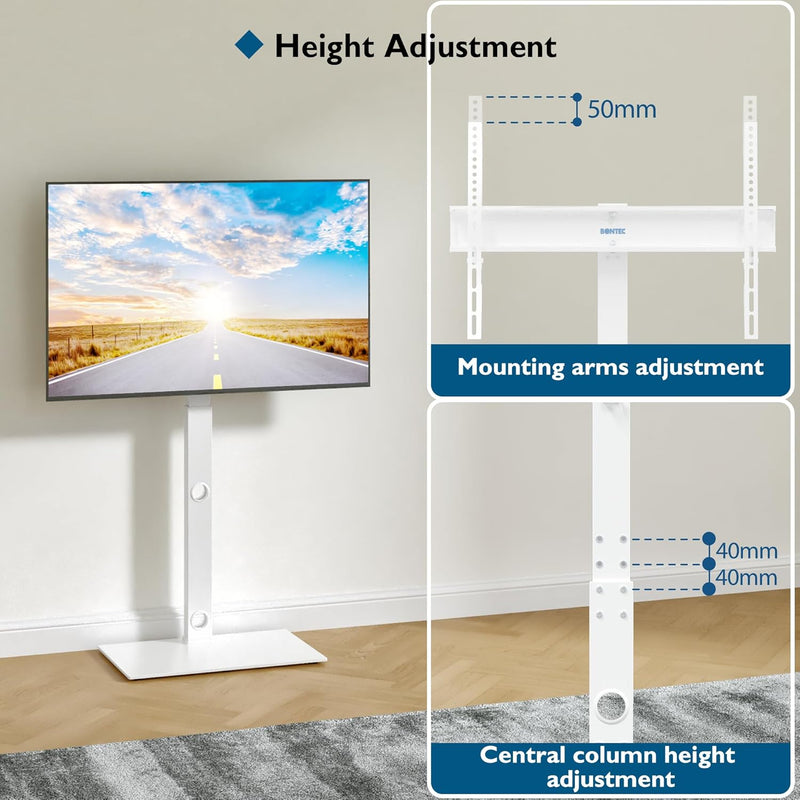 BONTEC TV-Standfuss, Bodenständer für 30-70 Zoll LED/LCD/OLED/Plasma-Fernseher, Weiss - Bis 40 kg Tr