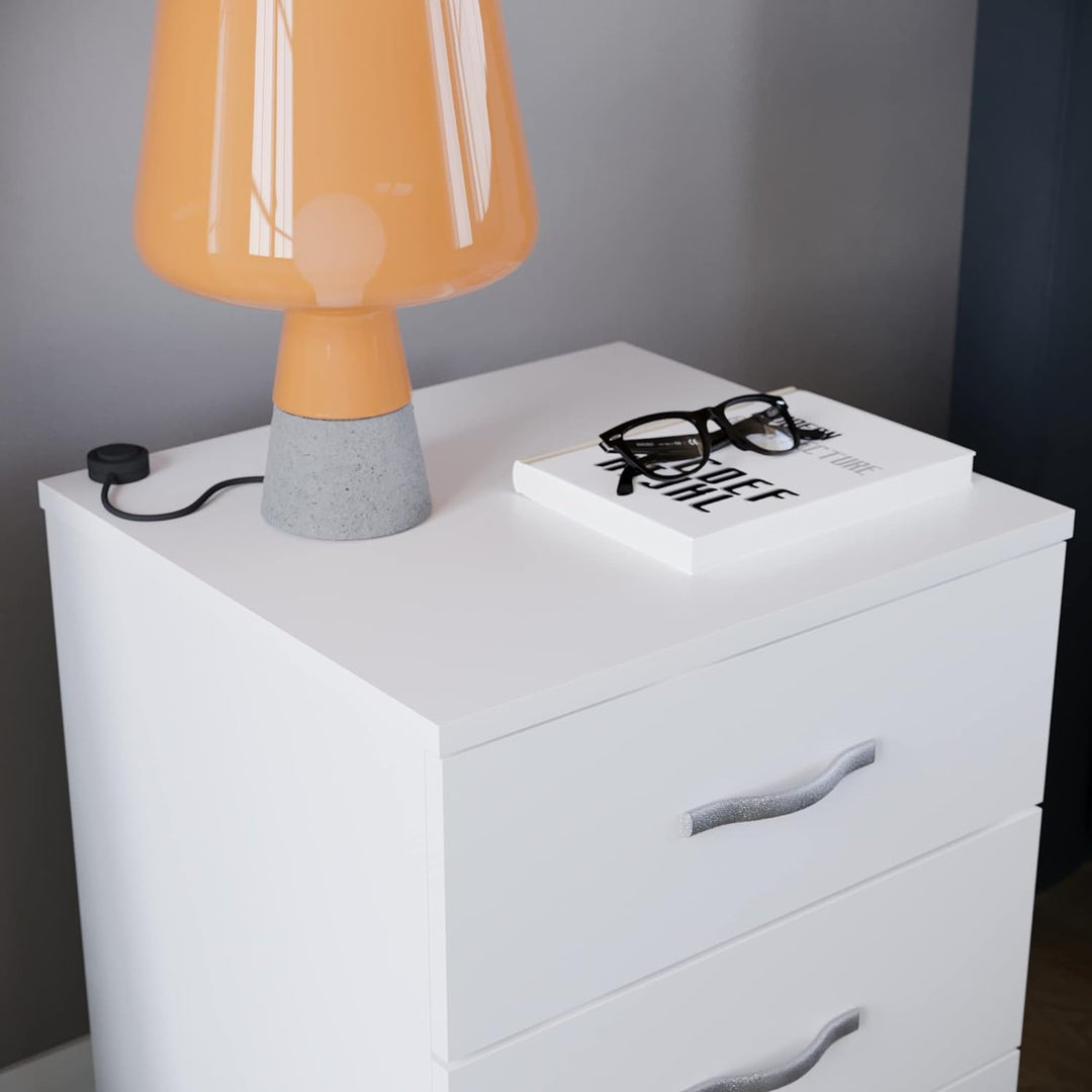 Vida Designs Nachttisch mit 3 Schubladen, Holzwerkstoff, Weiss, H 56cm x W 40cm x D 36cm, Weiss