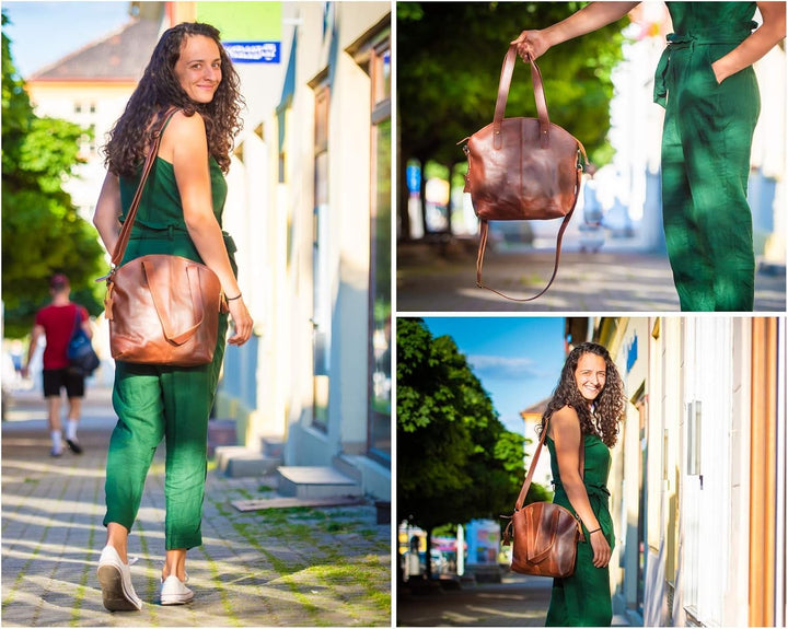 LECONI Shopper Schultertasche Damen Handtasche Ledertasche Natur Henkeltasche aus Leder Damentasche
