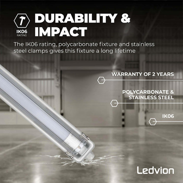 Ledvion Feuchtraumleuchte LED 60cm 7W 160lm/W 4000K IP65 mit Röhre | Inklusive LED Starter fuer schn