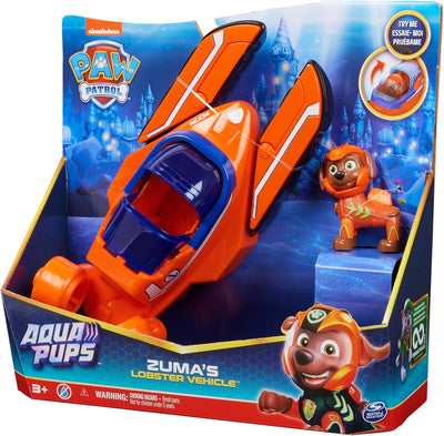 PAW PATROL, Aqua Pups - Basis Fahrzeug Spielzeugauto im Hummer-Design mit Zuma Welpenfigur, Spielzeu