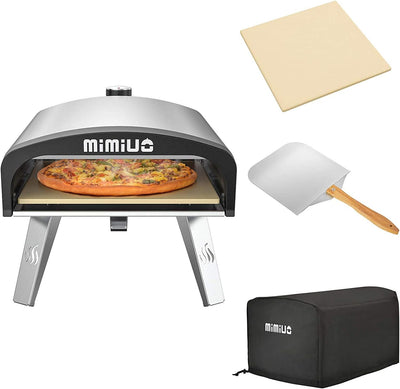Mimiuo Gas pizzaofen, Outdoor Edelstahl Gas Pizza Backofen mit Pizzastein und Pizzaschaufel für Gart