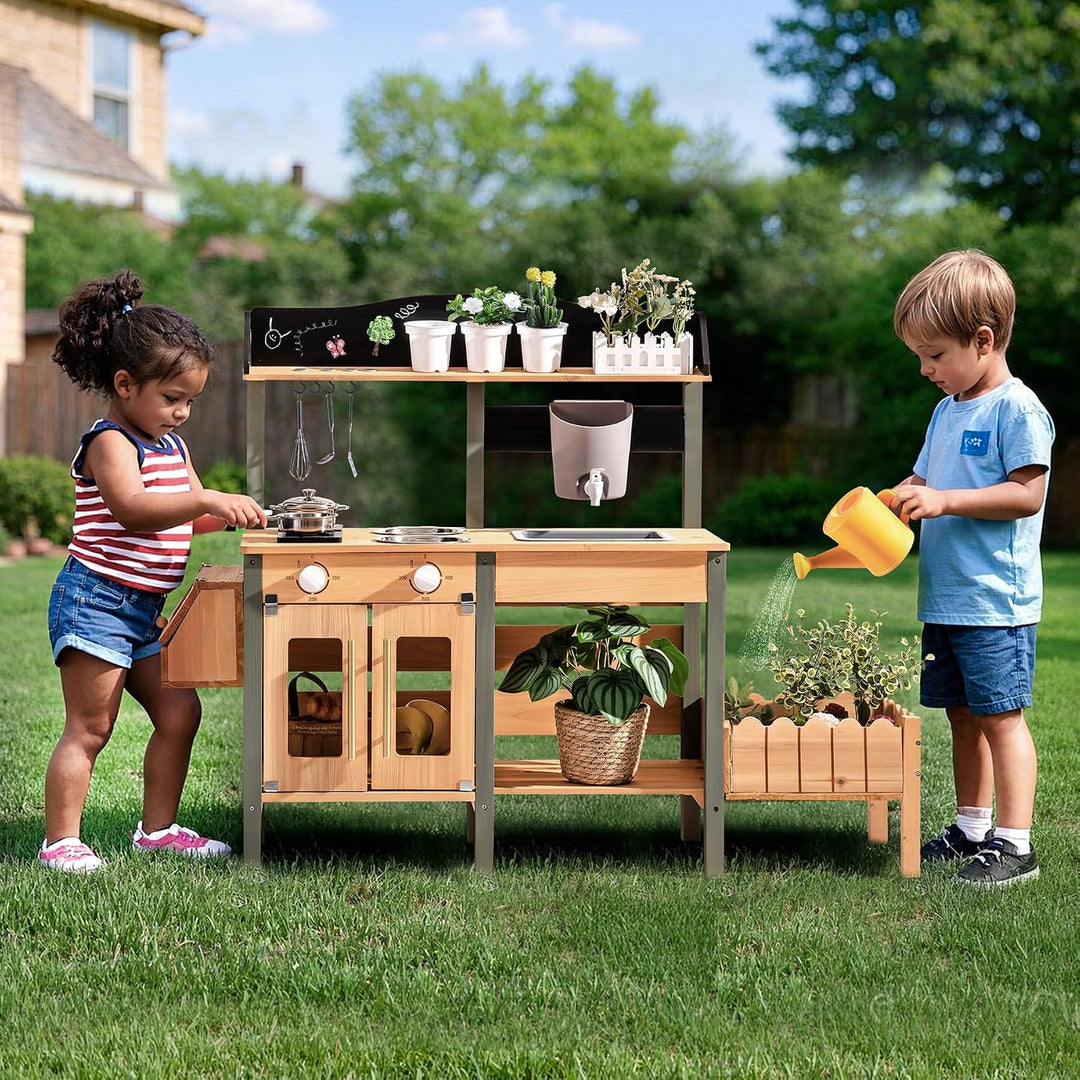 ROBOTIME Matschküche, Grosse Spielküche Deluxe für draussen für Kinder, Holzküchen-Spielset für Klei
