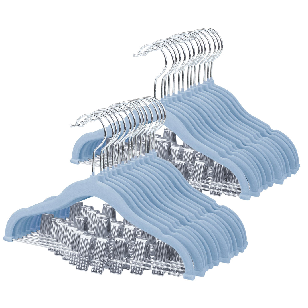 ManGotree Kinder-Rockbügel, 28 Pack Baby-Samtbügel mit beweglichen Clips, rutschfeste Hosenbügel, 30