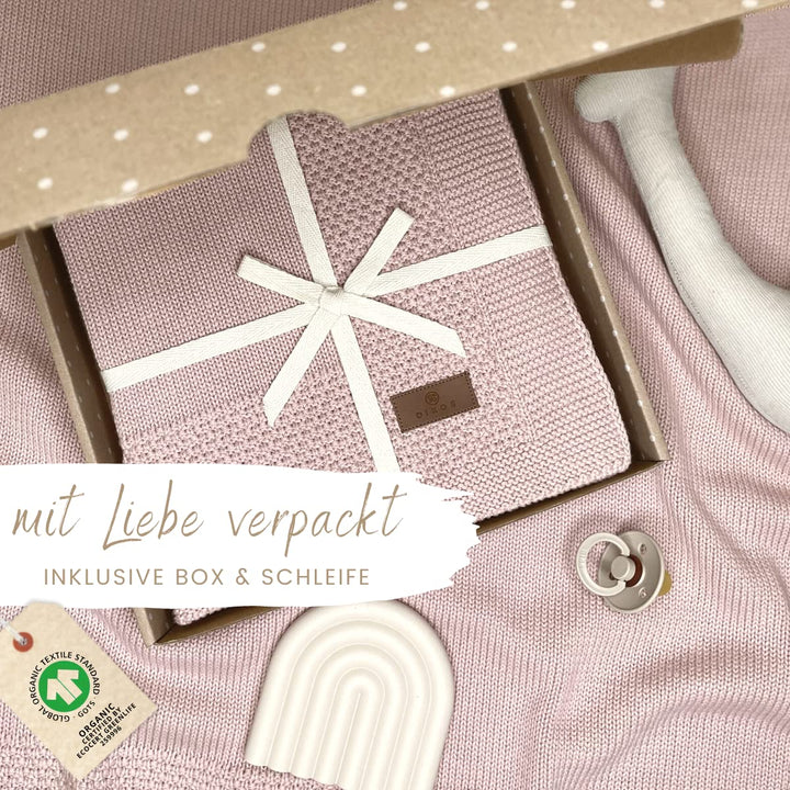 DIKOS® Babydecke GOTS *100%* Bio Baumwolle Altrosa | Neugeborenen Baby Decke | Strickdecke mit Bordü