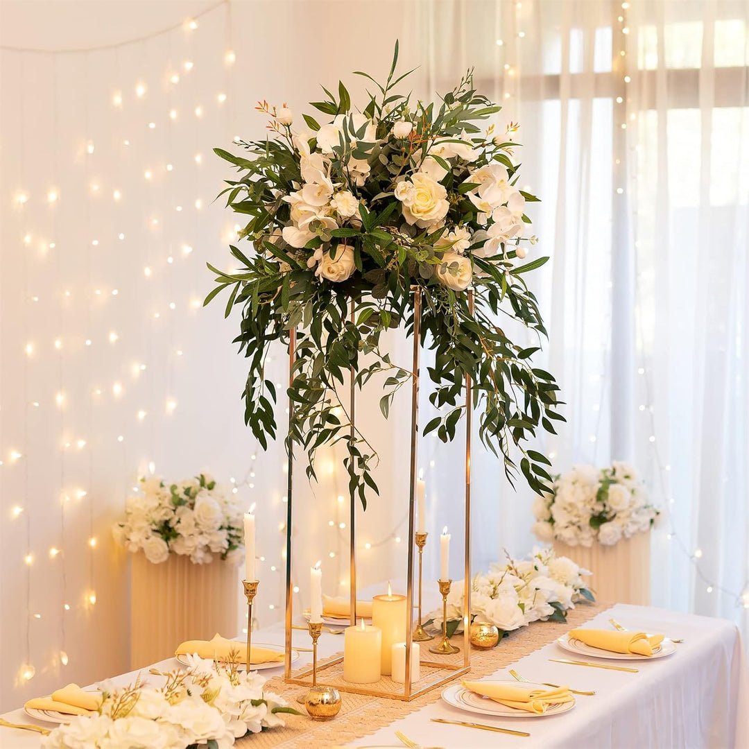 Sziqiqi 60cm Metall Goldene Rechteckige Vasen mit Platte Hochzeits Tisch – 2 Stück Hoch Vase Blumens