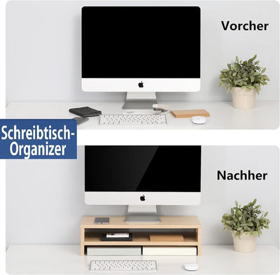 FITUEYES Monitorständer mit 2 Ebenen, 54 x 25,5 cm, Grosser Computer-Laptop-Ständer mit Stauraum für