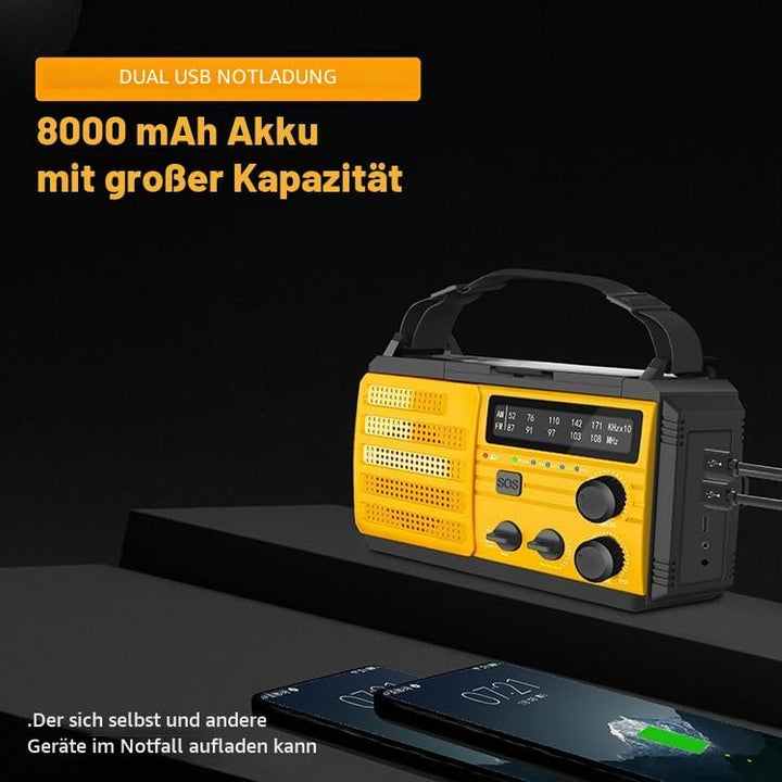 Solar Kurbelradio AM/FM Solar Radio Tragbar Notfallradio mit 8000mAh Wiederaufladbare Batterie, Led